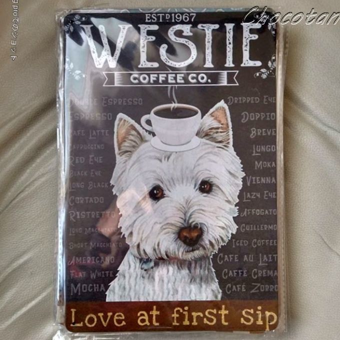 【送料無料】ウェストハイランドホワイトテリア ウェスティ ⑤ Coffee メタルサインプレート【新品】拍卖