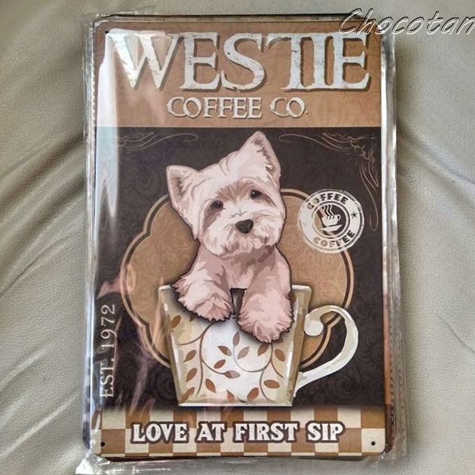【送料無料】ウェストハイランドホワイトテリア ウェスティ ⑥ Coffee メタルサインプレート【新品】拍卖