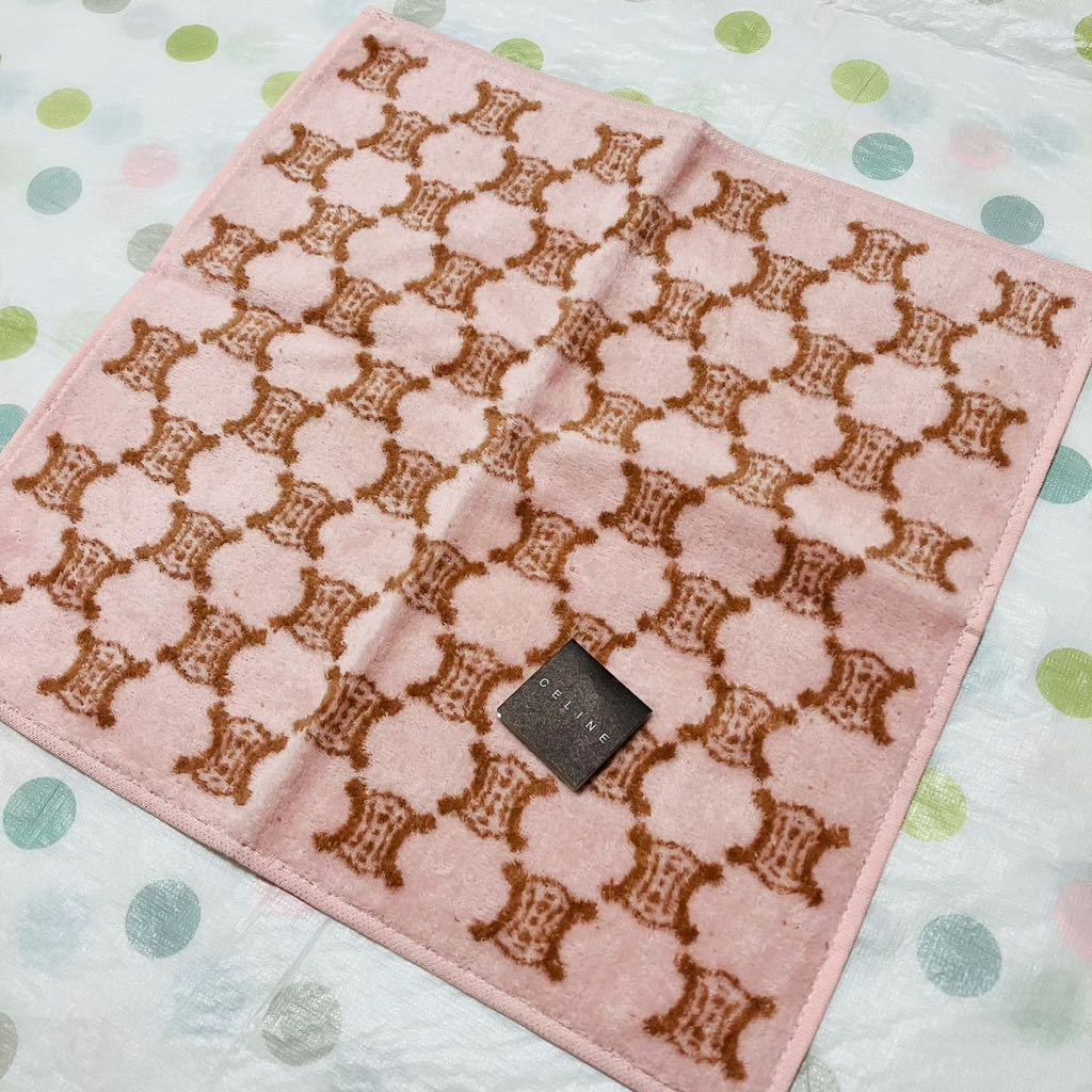 【人気柄】新品/CELINE/タオルハンカチ/正規品/セリーヌ/綿100%/未使用/即決/匿名発送/ハンドタオル/ハンカチ/マカダム柄/ピンク/日本製/拍卖