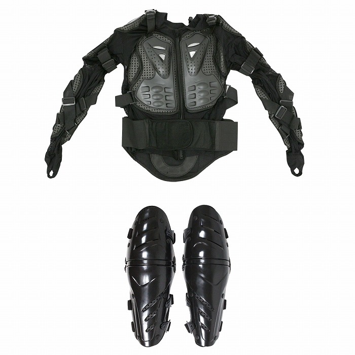 【セット6】バイクウェア ボディープロテクターセット Lサイズ 長袖プロテクター(ブラック)&ニールガード(ブラック) 膝当て ひざ インナー拍卖