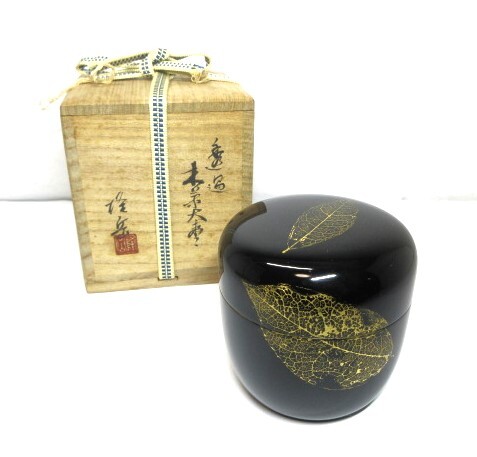 初だし品 棗 真塗 透過 木の葉 大棗 金彩 隆岳 造 在銘 共箱 茶道具 茶器 漆芸 ★広島発送★(岡山発送品同梱不可)拍卖
