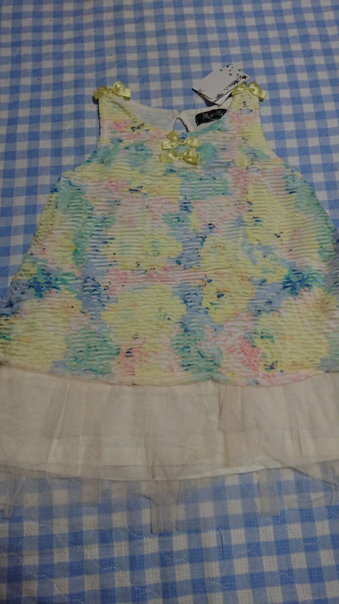 ♪175☆未使用・保管品☆PartyPick☆フェイクレイヤードノースリチュニックワンピ 水彩イエロー100拍卖