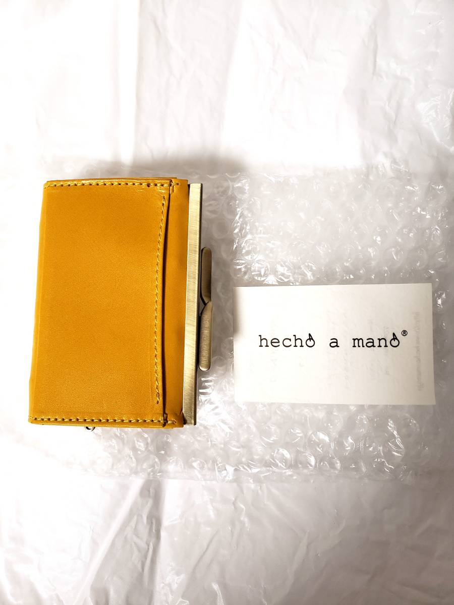 がま口 コンパクト 財布 カード入れ かわいい Hech a mano ヘチョアマノ 本革 イエロー 日本製 バレンタイン ギフト 新品未使用 拍卖