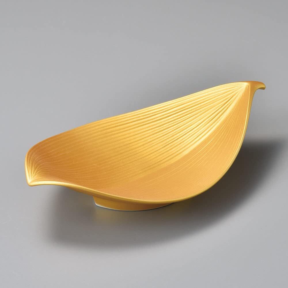 KU 美濃焼! ☆ゴールド葉型8.5寸向付☆ 44-3-287 新品 プレート 皿 小鉢 大鉢 ギフト拍卖