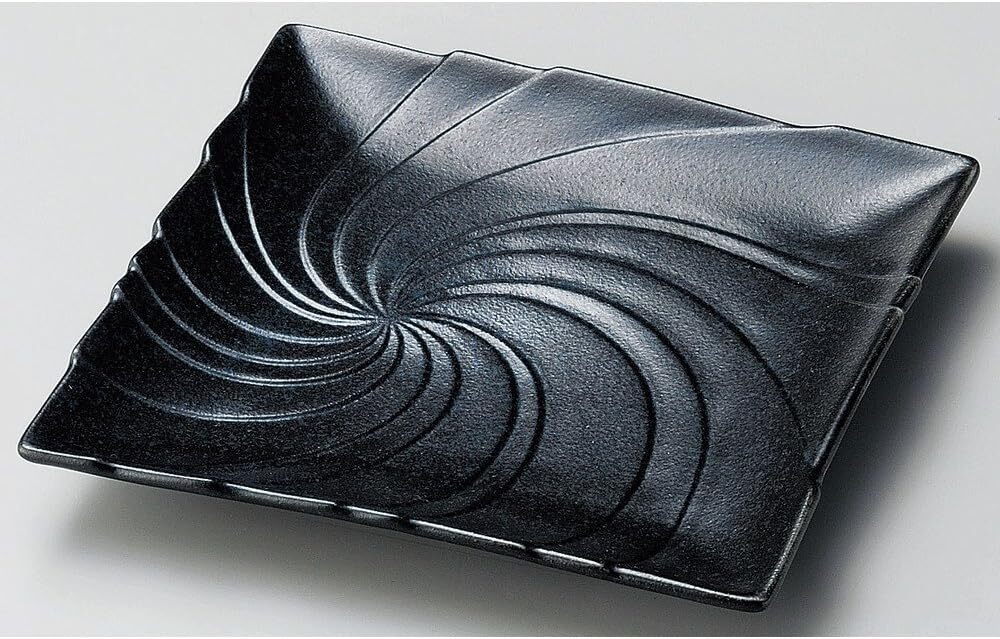 KT美濃焼! ☆紺斑点うず型正角皿☆ タ191-258 新品 焼物皿 さんま プレート 長皿 ボウル 鉢 盛鉢 向付 拍卖