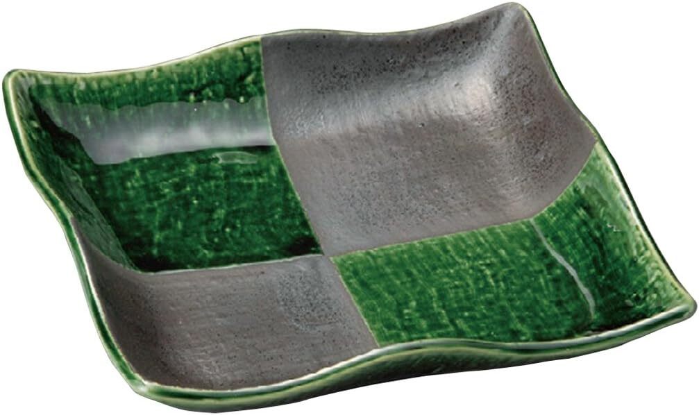 KT美濃焼! ☆織部市松正角皿☆ ミ187-188 新品 焼物皿 さんま プレート 長皿 ボウル 鉢 盛鉢 向付 拍卖