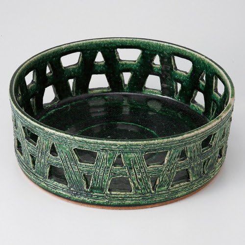 KM! ☆手づくり織部かごめ鉢・大☆ 37K024-12 新品 プレート 中皿 片口酒器 盛皿 鉢拍卖