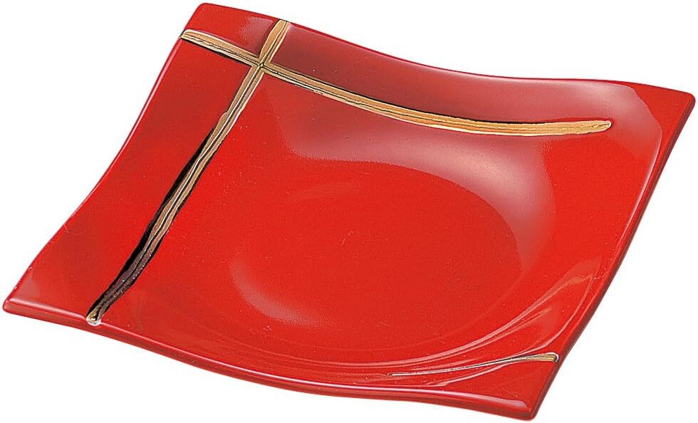 KT美濃焼! ☆一珍赤釉金銀正角皿☆ キ193-088 新品 焼物皿 さんま プレート 長皿 ボウル 鉢 盛鉢 向付 拍卖