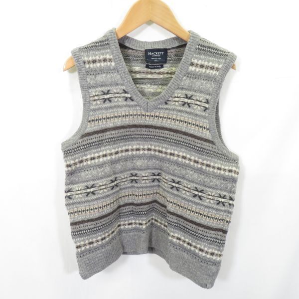 HACKETT イタリア製 ノルディック柄 ウールニットベスト sizeS/ハケット 0204拍卖