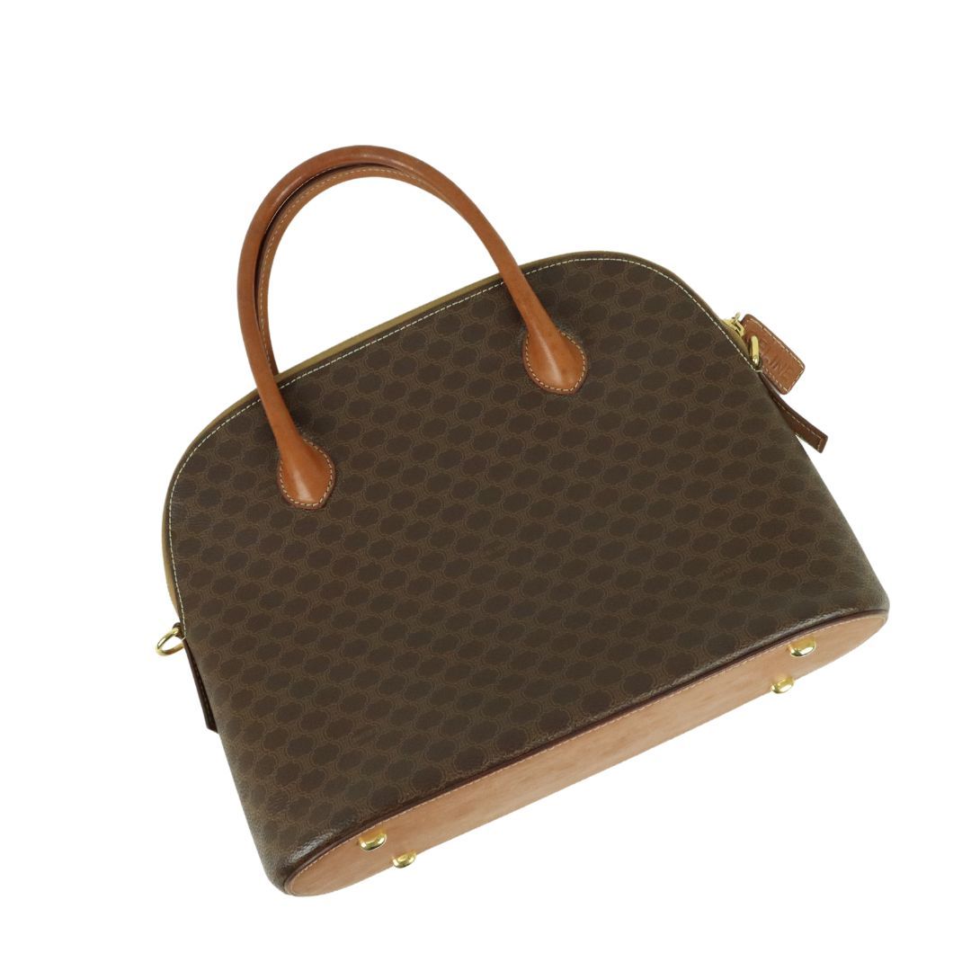 良品 セリーヌ ツーウェイバッグ マカダム PVC ブラウン ゴールド金具 (01439) 拍卖