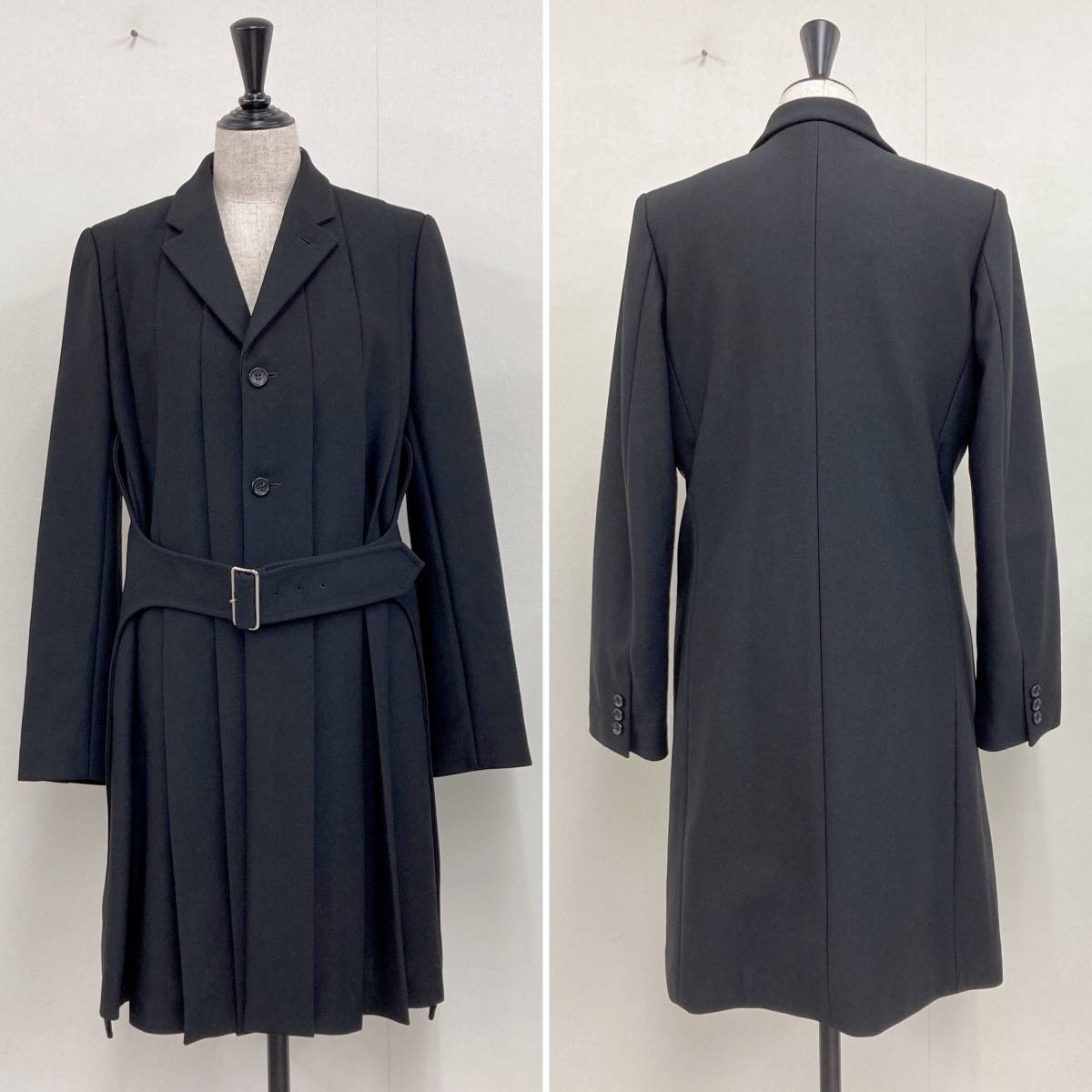 新品未使用品 AD2021 コムコム COMME des GARCONS ベルテッド プリーツ ロングコート 黒 コムデギャルソン ジャケット archive 4010505拍卖