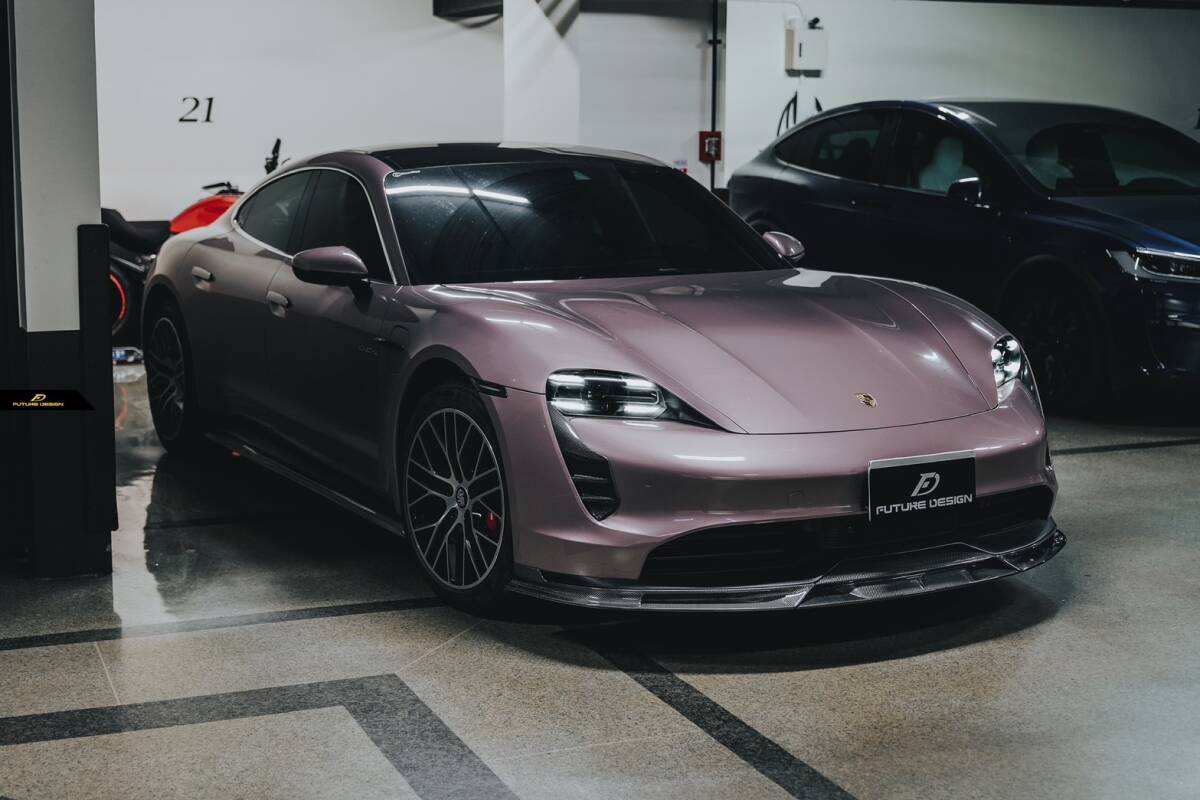 【FUTURE DESIGN】Porsche ポルシェ Taycan タイカン フロント リップスポイラー V2 本物Drycarbon ドライカーボン カスタム エアロ拍卖
