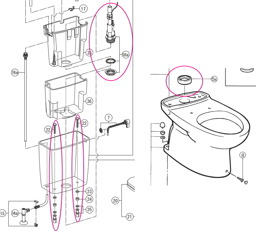 INAX 便器用ロータンクDT-3820用フロート弁、密結パッキン、ボルトセット拍卖