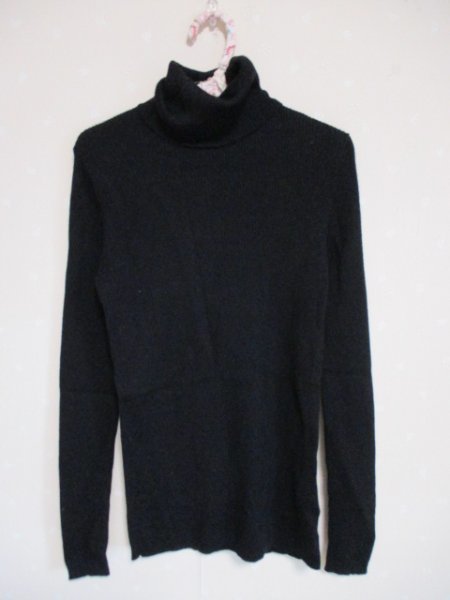 ★ ユニクロ ★ タートルネック ウール リブセーター M 黒(40206)レディース拍卖
