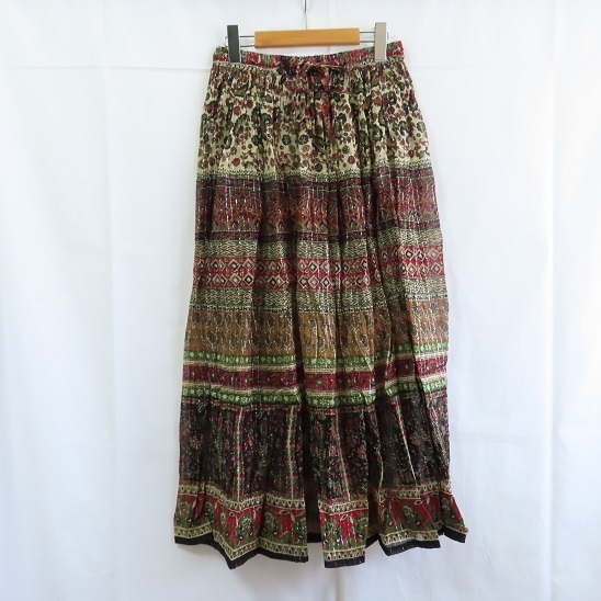 〓 新品 〓 アジアン スカート 〓 エスニック 民族 オーバースカート おしゃれ かわいい スリット糸 ラメ糸 裏地無し 〓G504拍卖