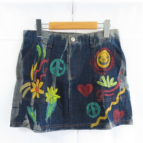 〓 新品 〓 ハンド ペイント デニム ミニスカート 〓 エスニック アジアン タイ ピース 花 ハート スカート おしゃれ 〓E702拍卖