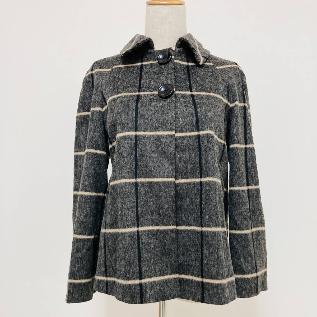 a03718 美品 ZARA BASIC ザラ ベーシック コート アウター ナチュラル モロッコ製 XS グレー チェック 上品 万能 ナチュラルブーケスタイル拍卖