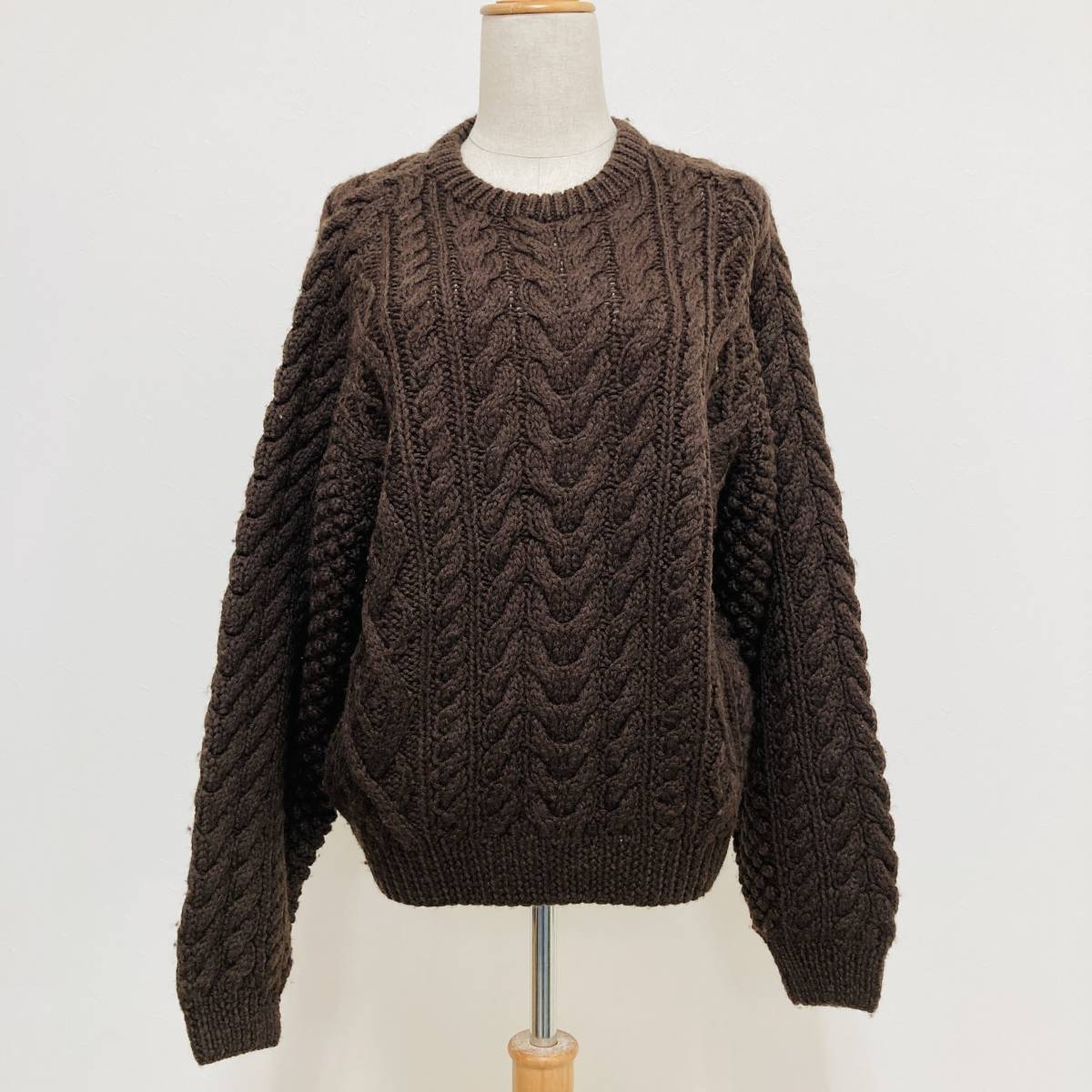 a03748 美品 JANTZEN ジャンセン ニット セーター 長袖 丸首 ケーブル編み 毛100% 160 ブラウン 厚手 冬 ロマンティックウィンターコーデ拍卖