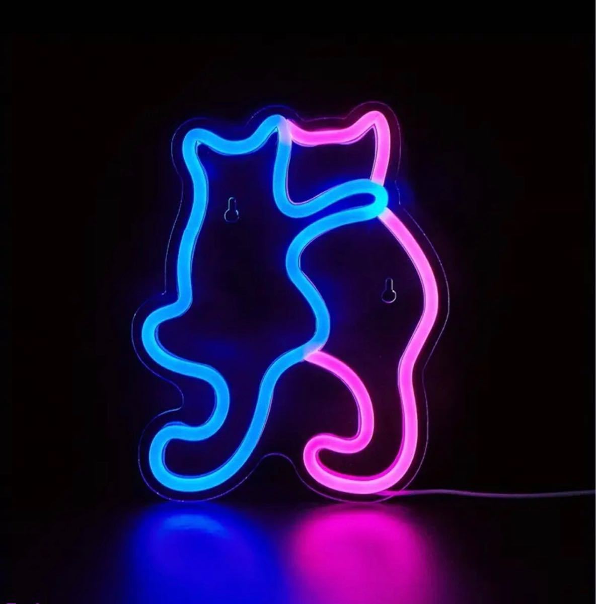 オリジナル LEDネオンライト 猫シルエット ピンク青 USB式 オーダー インテリア拍卖