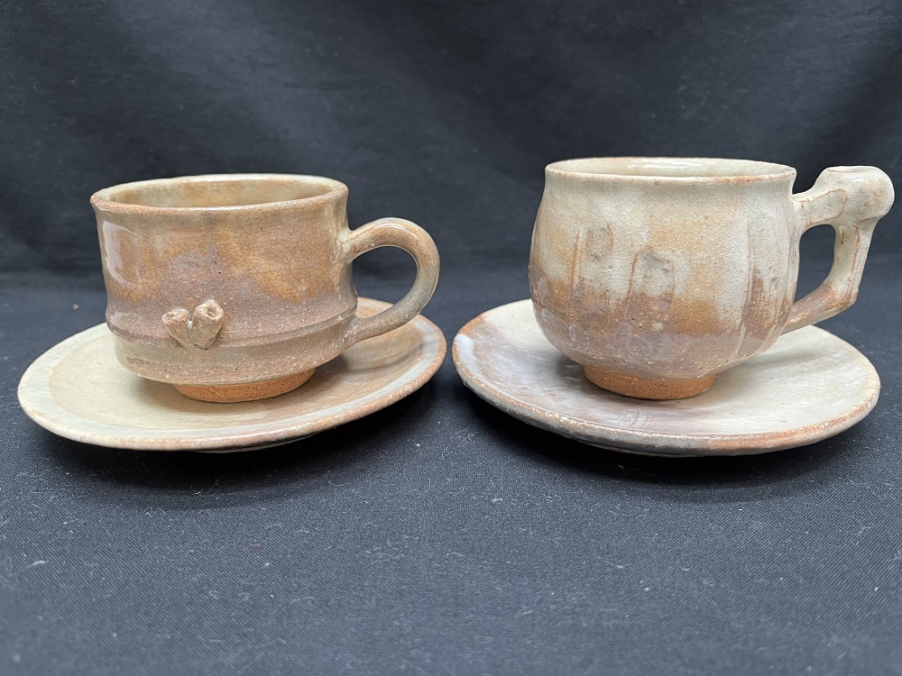 萩焼 17 ★ 茶器 ★  郷川窯 コーヒーカップ&ソーサー 2客セット拍卖