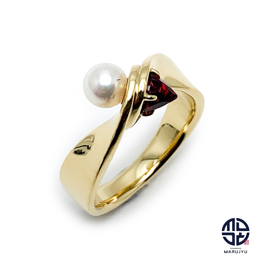 TASAKI 田崎 タサキ 750 18金イエローゴールド アコヤパール 真珠 ガーネット リファインドリベリオン リング 指輪 ジュエリー 約11号拍卖