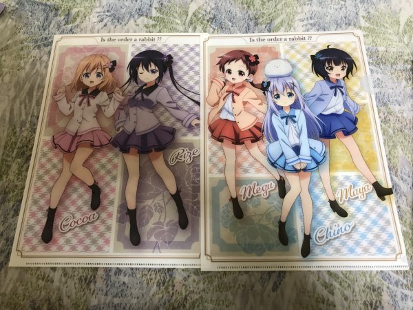 d255クリアファイル ご注文はうさぎですか?? コミケ C97限定 2枚セッ2ト チノ マヤ メグ ココア リゼ シャロ 千夜拍卖