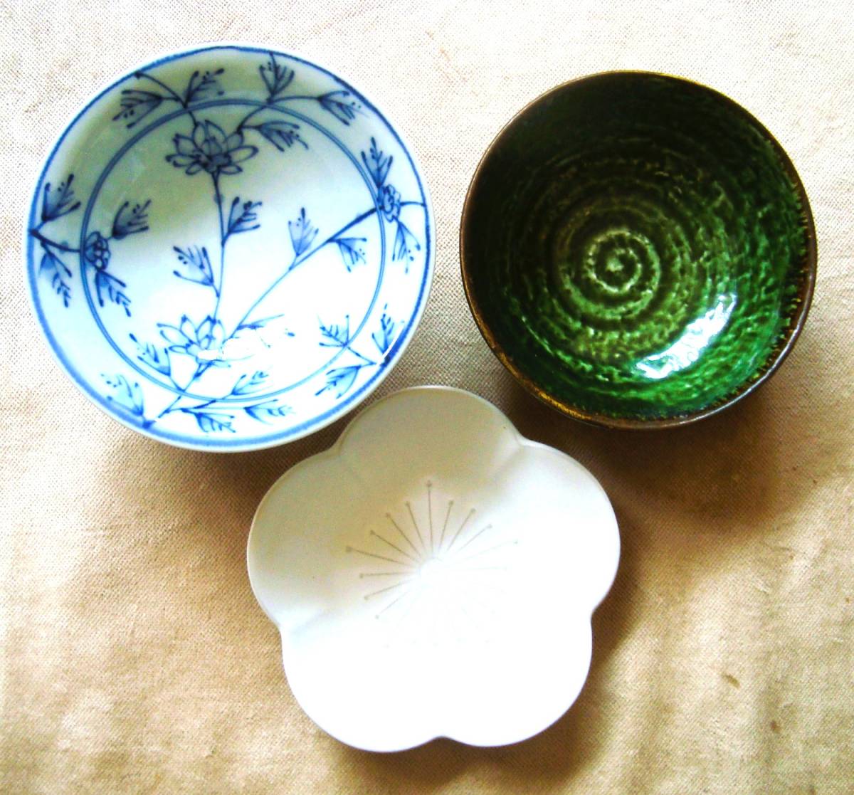 和食器 3種セット 梅型皿(白)、高足小鉢、小鉢 USED拍卖