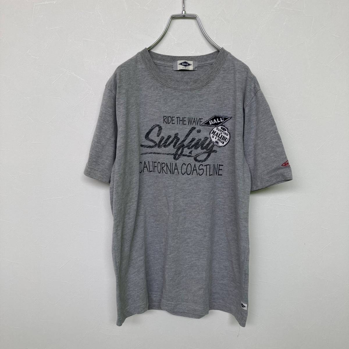 定番★BALL/ボール 半袖 Tシャツ SURFING IN MALIBU グレー メンズ M拍卖