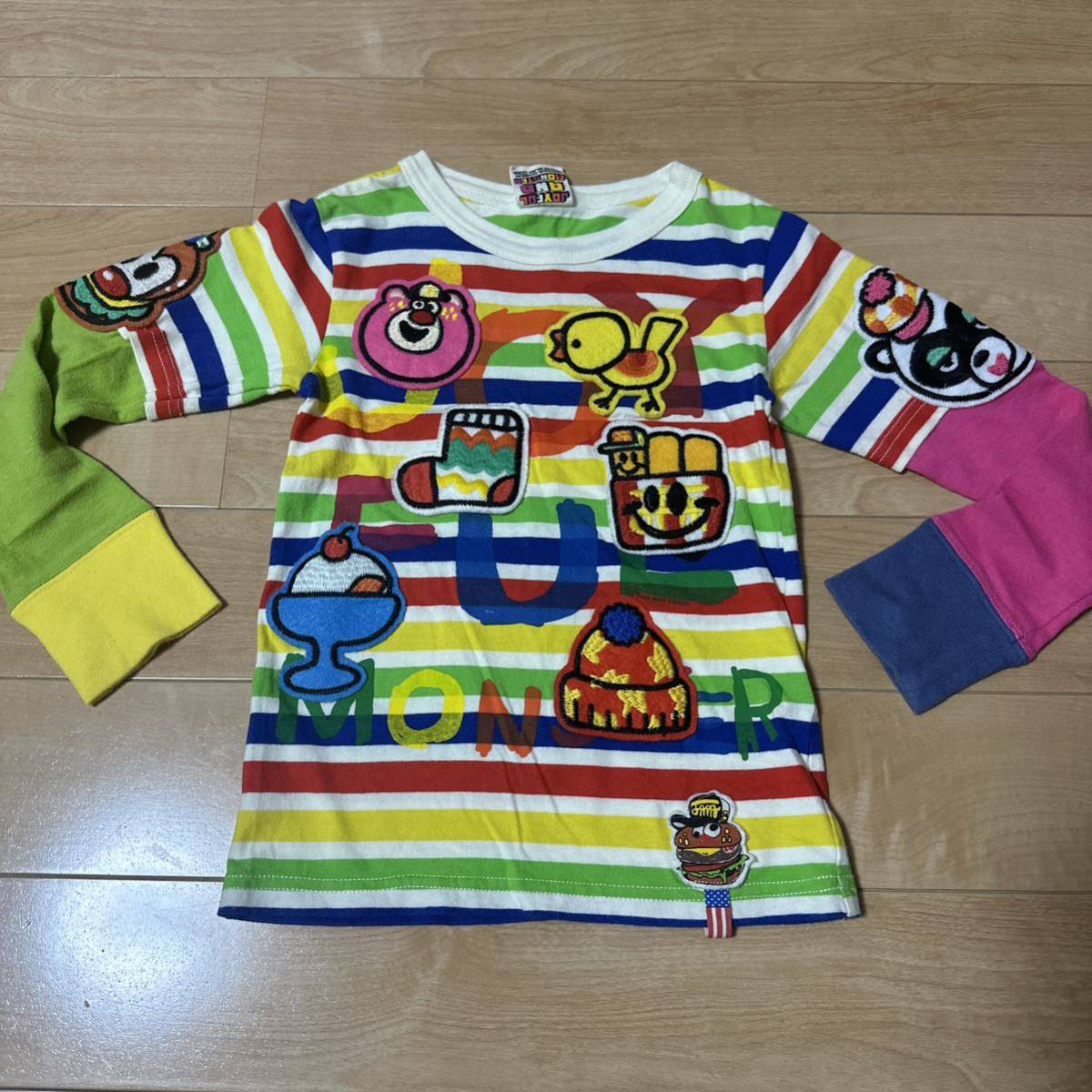 JAM重ね着風マルチボーダー長袖TシャツロンT120男女OK ハンバーガーポテト 女の子 男の子 キッズ 子供服 partyparty拍卖