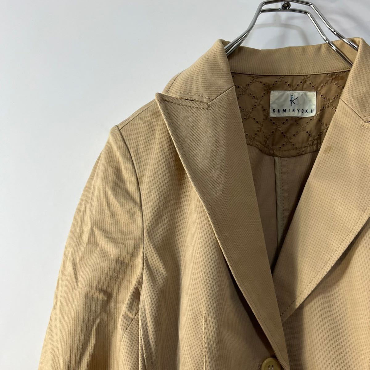 KUMIKYOKU 組曲 クミキョク ストライプ ストレッチ テーラード ジャケット フレンチ カジュアル 古着 ベージュ 2拍卖