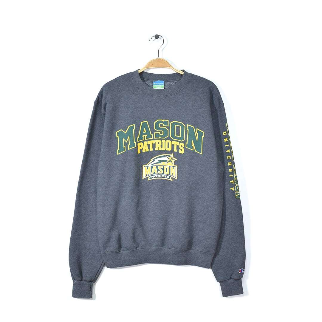 【送料無料】チャンピオン スウェット カレッジプリント アーチロゴ 袖プリントトレーナー ダークグレー CHAMPION サイズS 古着 @CF0763拍卖