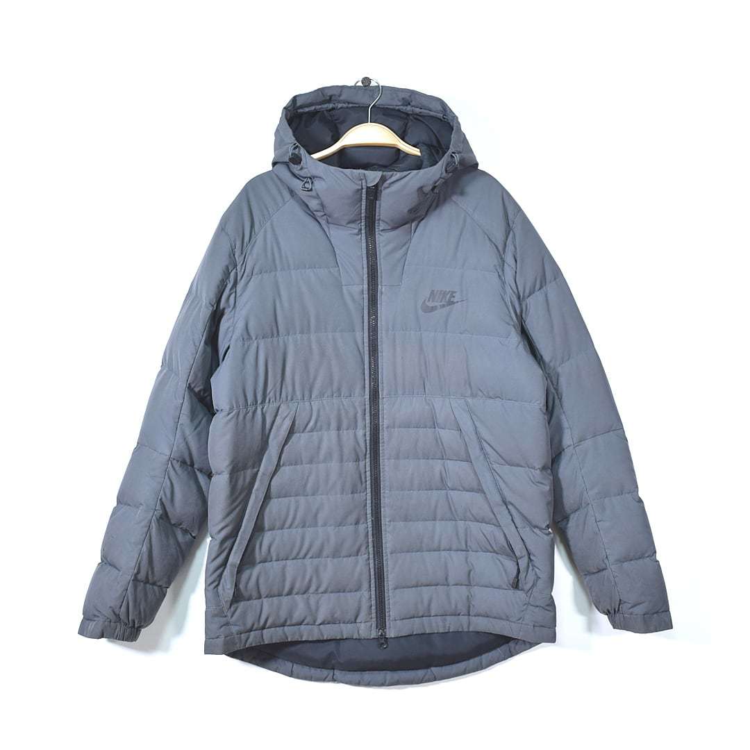 【送料無料】ナイキ ライトダウンジャケット ナイロンジャケット フーディー 灰 チャコールグレー NIKE サイズL 古着 @CK0191拍卖