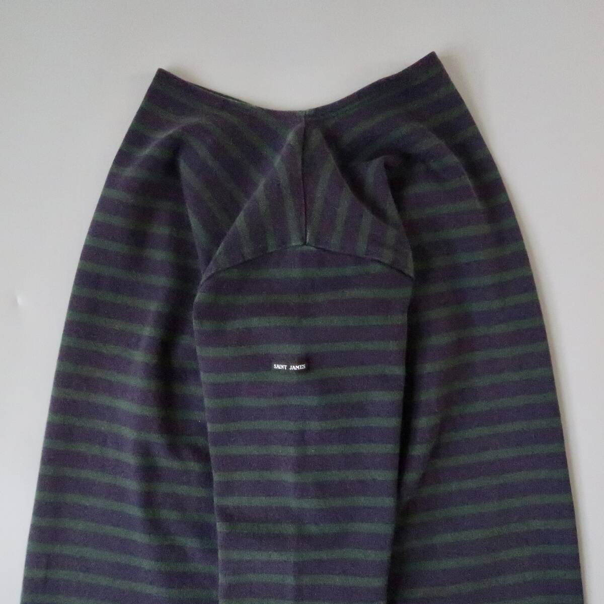 クラシックカラー【SAINT JAMES ウェッソン グリーン×ネイビーボーダーバスクシャツ サイズ表記4 M フランス製】セントジェームスBGN02拍卖