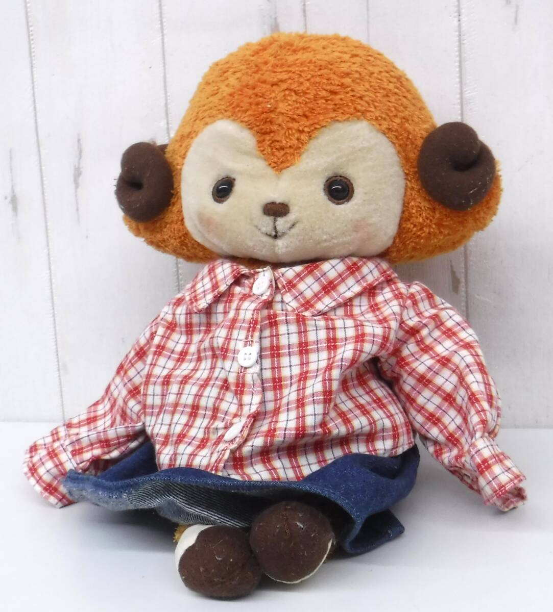 当時物 *ぬいぐるみ 人形 *COMME CA DOLL コムサドール*羊 オレンジ系*チェック柄シャツ デニムスカート 衣装付き*37cm*アンティーク拍卖