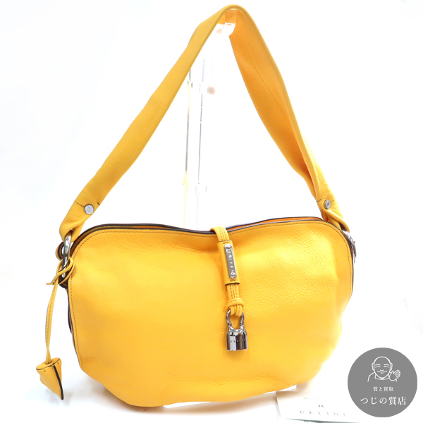 CELINE ショルダーバッグ 162863 レザー 1028 黄色 イエロー カデナ 美品 質屋m拍卖