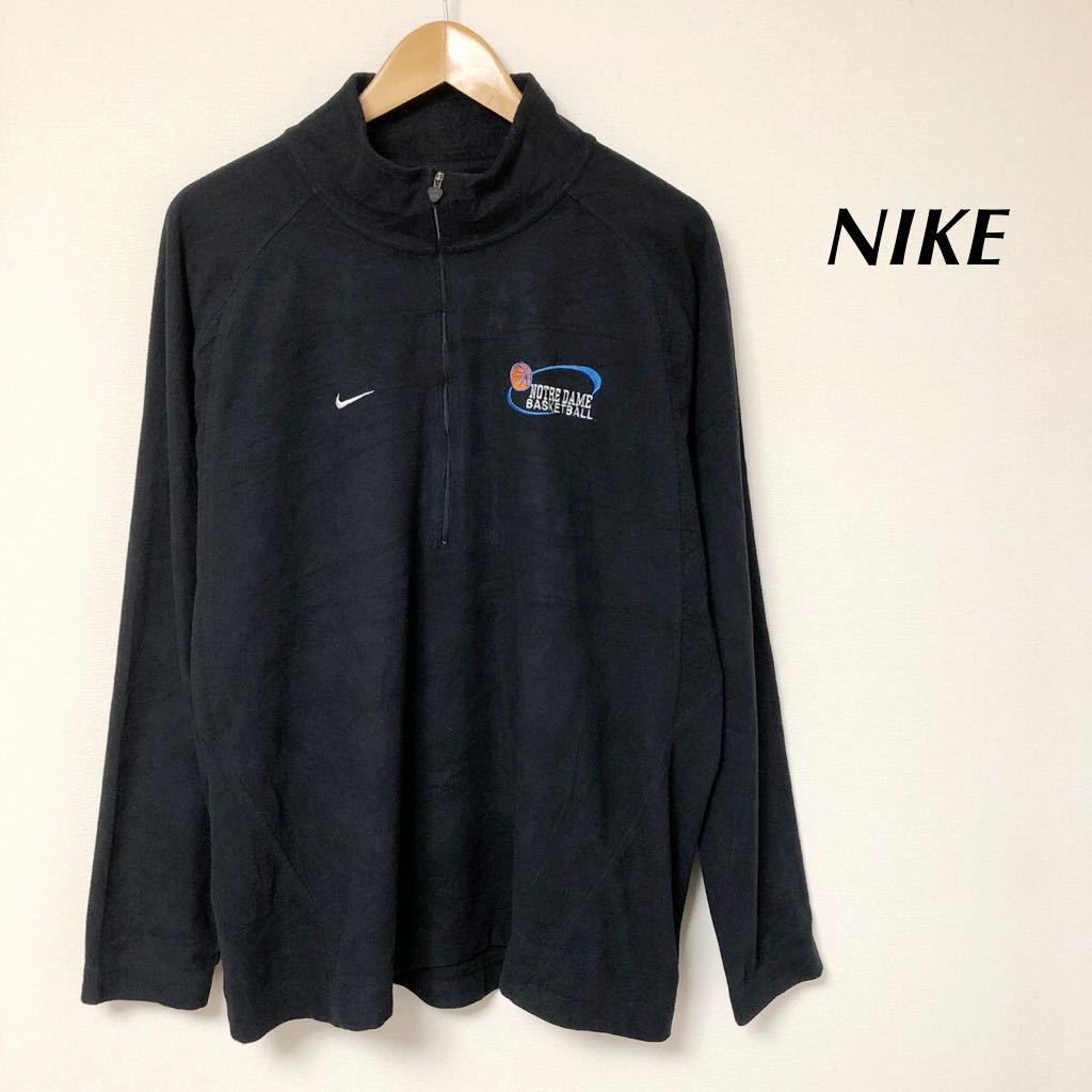 NIKE /ナイキ /メンズL 長袖 ハーフジップ フリース トップス 黒 ロゴ刺繍 NOTRE DAME BASKETBAll スポーツ バスケ アメカジ USA古着拍卖