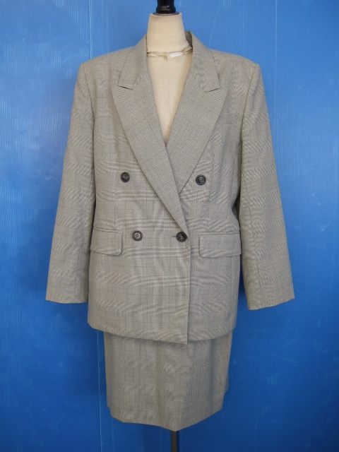 【お買得】★francis Lai/フランシスレイ★ジャケット&スカート/セットアップ/サイズ9AR/グレー/チェック柄/肩パッド入り/裏地付き/日本製拍卖