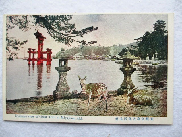 絵葉書 複製 光村出版部 広島 安藝宮島大鳥居遠望 鹿 カラー拍卖