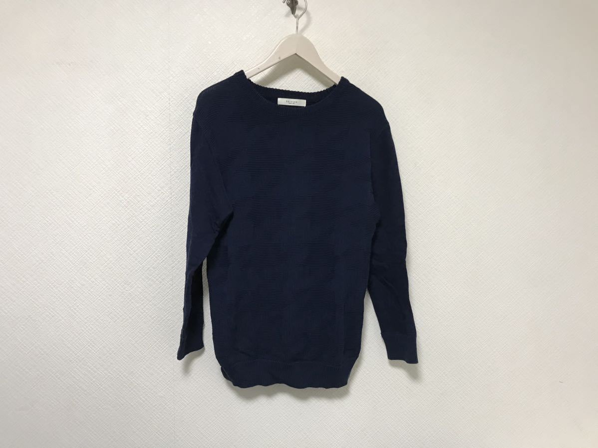 本物エディフィスEDIFICEコットンニットスウェット切り返し柄長袖セーターメンズサーフミリタリービジネススーツゴルフ紺ネイビーM拍卖