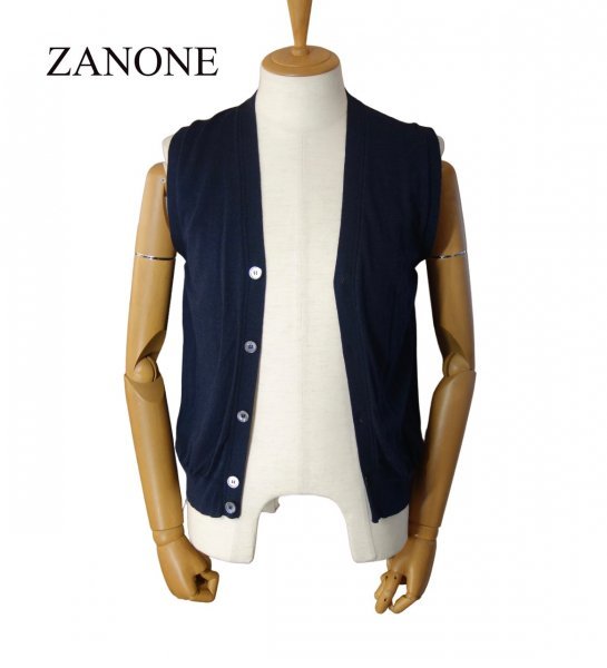 TK 美品 『羊の王様メリノウール◎』 ザノーネ flexwool ニットベスト SLOWEAR 48 フレックスウール ZANONE ネイビー系拍卖