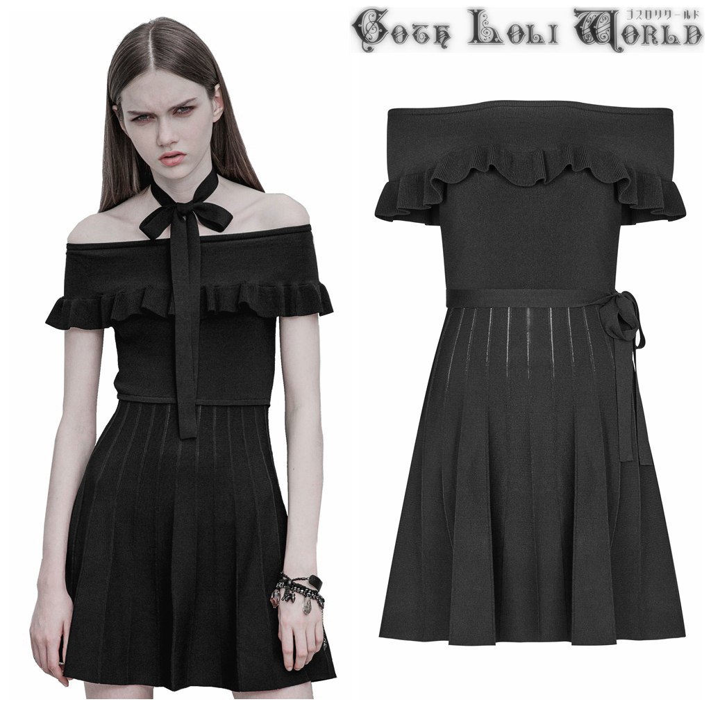 sale OPM-096-XS-S フリルオフショルリボンベルト付ニットワンピース ゴスロリワールド ゴシック パンク ロック ロリィタ ビジュアル系 V系拍卖