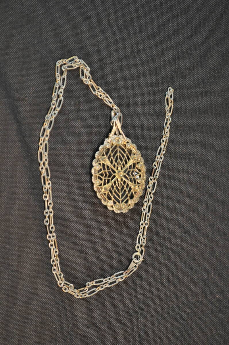 ビンテージ ネックレス 蜘蛛の巣模様 ガラスルーペ付 拍卖