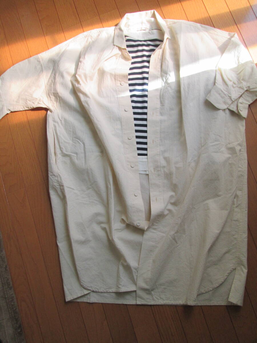 アピースオブライブラリー a piece of Library コットンリネンの8分袖ワンピース☆身幅ゆったり、生成りがかわいい☆新品に近い良品拍卖