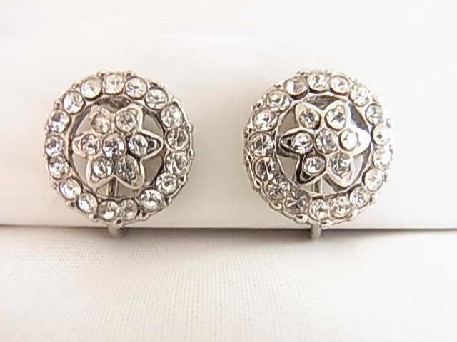 美しい輝石 キラキラ輝くクリアラインストーン 透明石 円形 お花 耳元華やぐ素敵なデザイン 品のある イヤリング▽拍卖