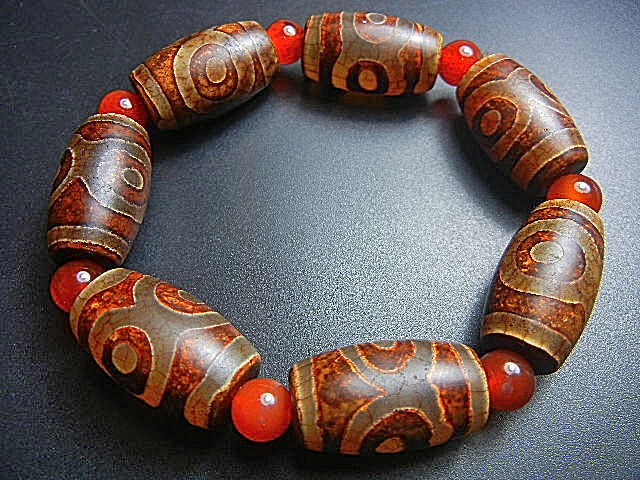 ★西蔵天珠数珠★JFV2830 朱砂龍紋 三眼天珠 数珠 15*25mm超勧め拍卖