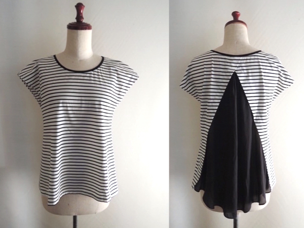 NOLLEY'S ノーリーズ フレンチスリーブ ボーダーカットソー バックデザイン有 サイズ38拍卖