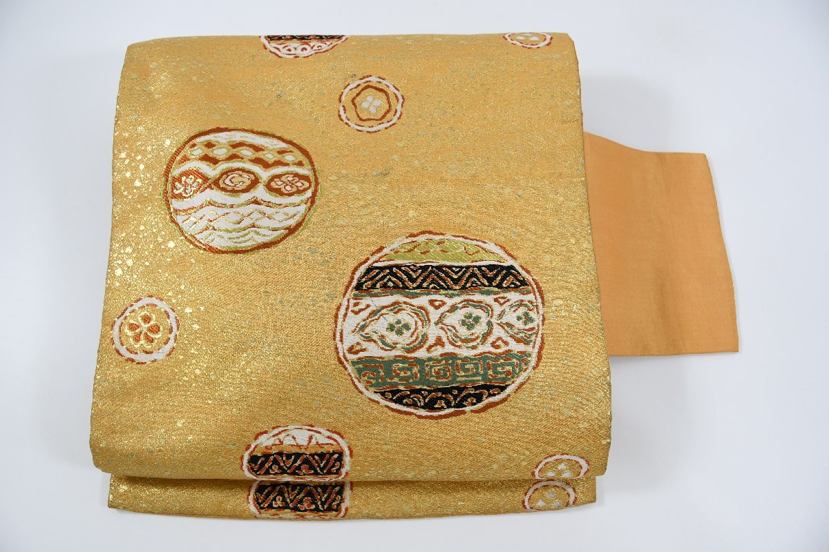 名古屋帯 アンティーク 丸 花 帯丈326cm ★着物屋 ne-8263 桜庭呉服店拍卖