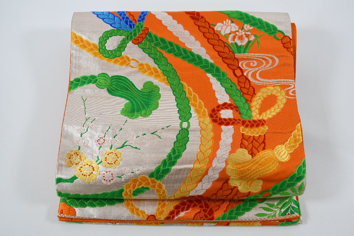 袋帯 六通柄 紐文 振袖 帯丈434cm ★着物屋 ne-8311 桜庭呉服店拍卖