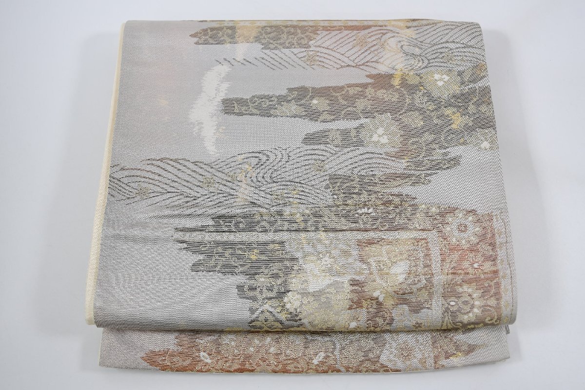 袋帯 六通柄 唐花 花 帯丈422cm ★着物屋 ne-8498 桜庭呉服店拍卖