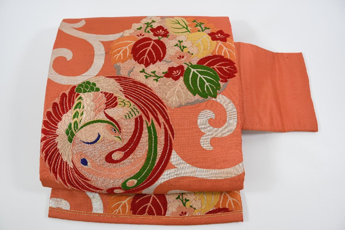 名古屋帯 アンティーク 鳥 花 帯丈332cm ★着物屋 ne-8495 桜庭呉服店拍卖